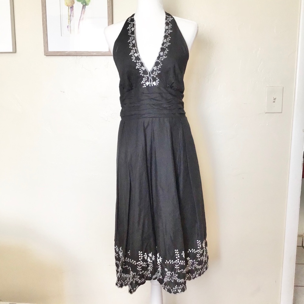 Backless Halter V-neck Midi Dress Size 10 Black